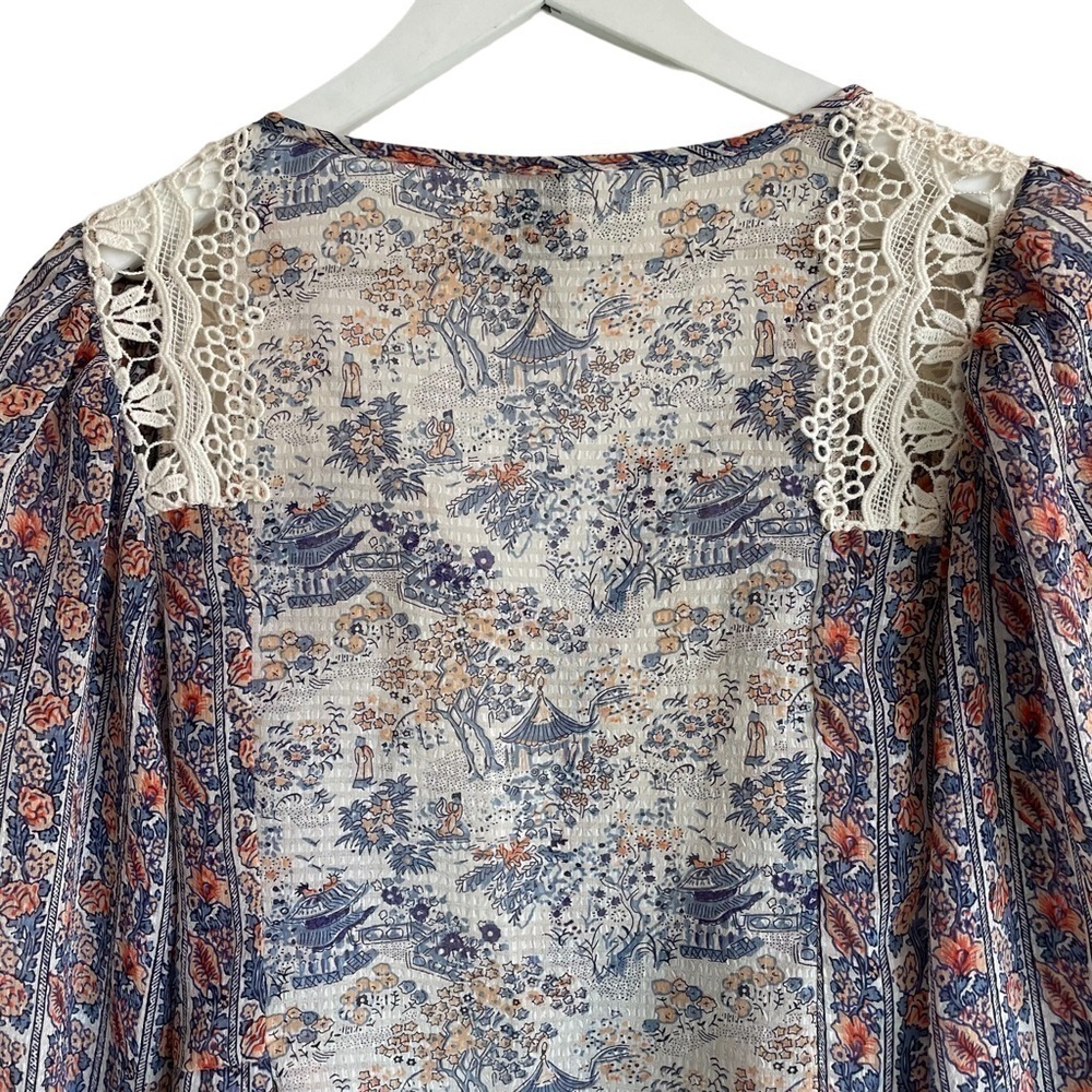 Anthropologie HD in Paris Chinoiserie Peasant Button Down Blouse, Size 2 - Picture 8 of 11